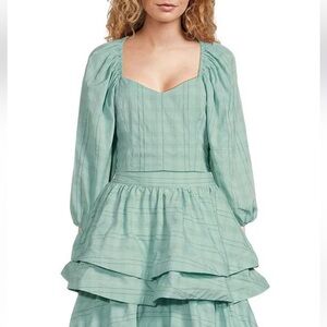 NWT Buru Sweetheart Neck 3/4 Balloon Sleeve Textured Stripe Bustier Cropped Top